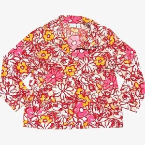 Chico's Zenergy Jacket 16 XL 3 Floral Red Pink Travel Non Wrinkle